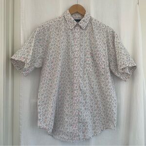 Men's Casual Floral Button Down Shirt - White and Pink
